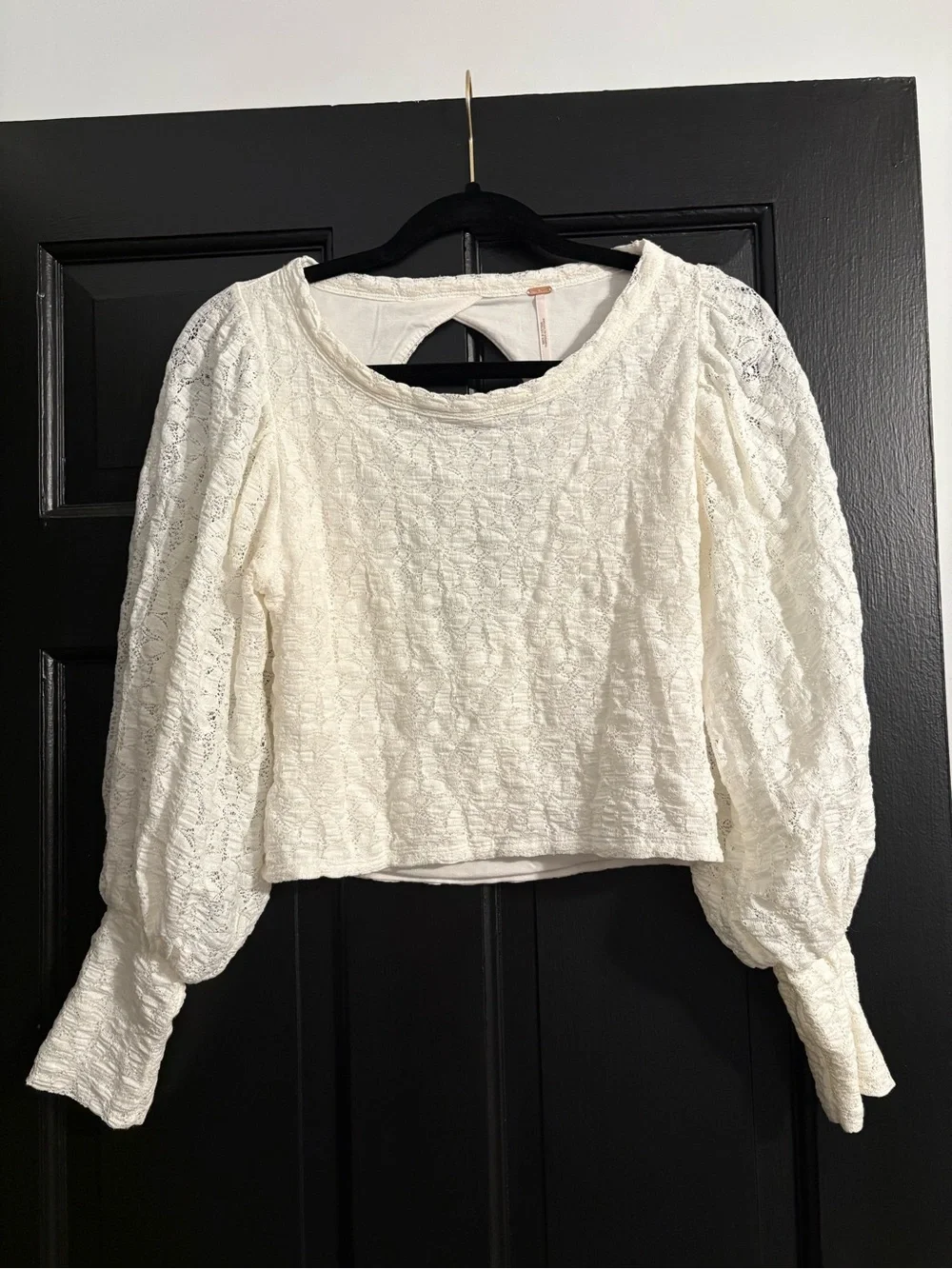 Free People Cream Open-Back Lace Top